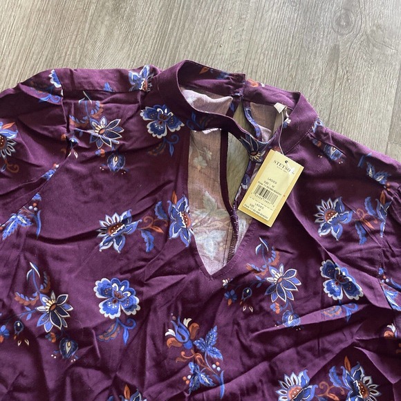 Stetson Womens Purple Floral Long Sleeve Blouse Top Keyhole - Picture 2 of 8